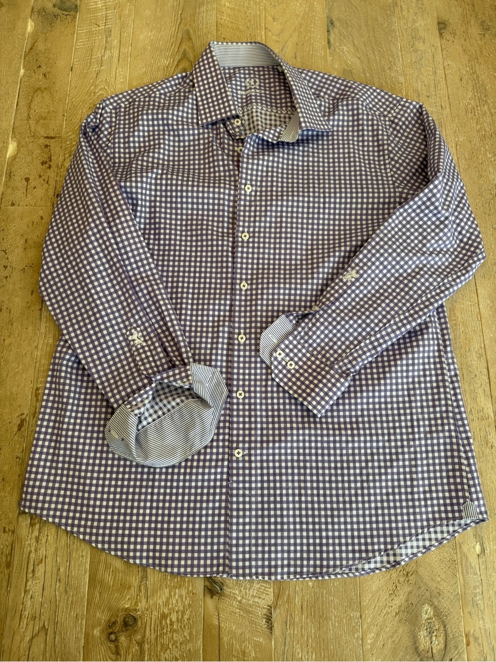 Bugatchi Purple and White Gingham Button-Down Shirt 18.5 34/35